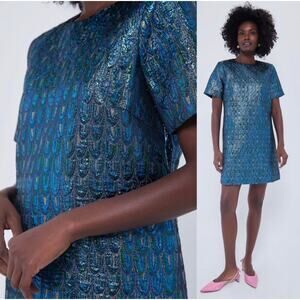 NWT Pomander Place Tuckernuck Pavo Jacquard Mae Mini Dress Blue Size XXL